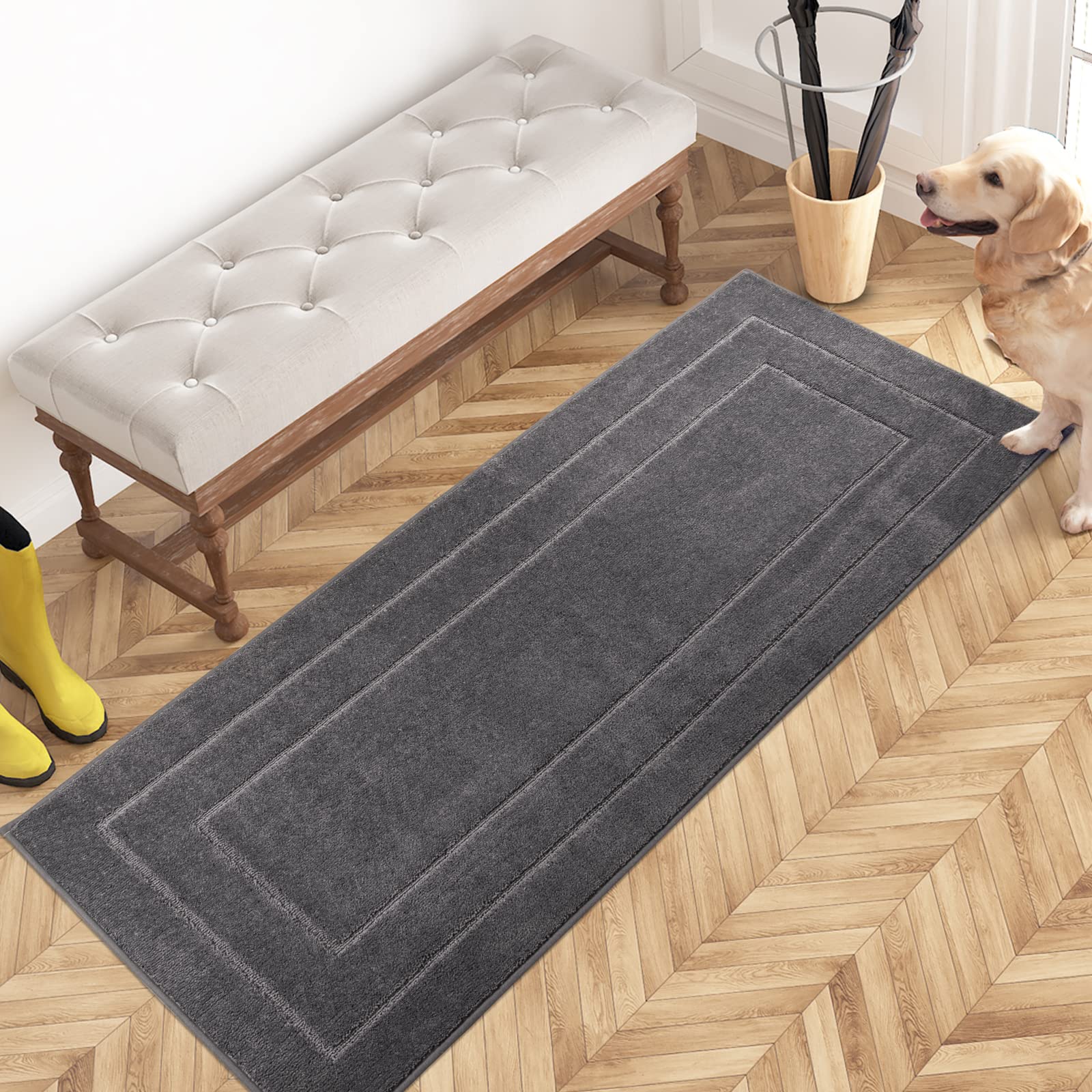 PURRUGS Dirt Trapping Door Mat 24" x 59", Non-Slip/Skid Machine Washable Entryway Rug, Dog Doormat, Super Absorbent Welcome Mat for Muddy Wet Shoes