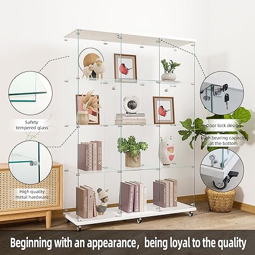 Miniatura 48 de Curio - Vitrina de cristal para coleccionables, con 4 estantes de exhibición, 64.2 pies de alto x 16.9 pulgadas de largo x 14.6 pulgadas de ancho,