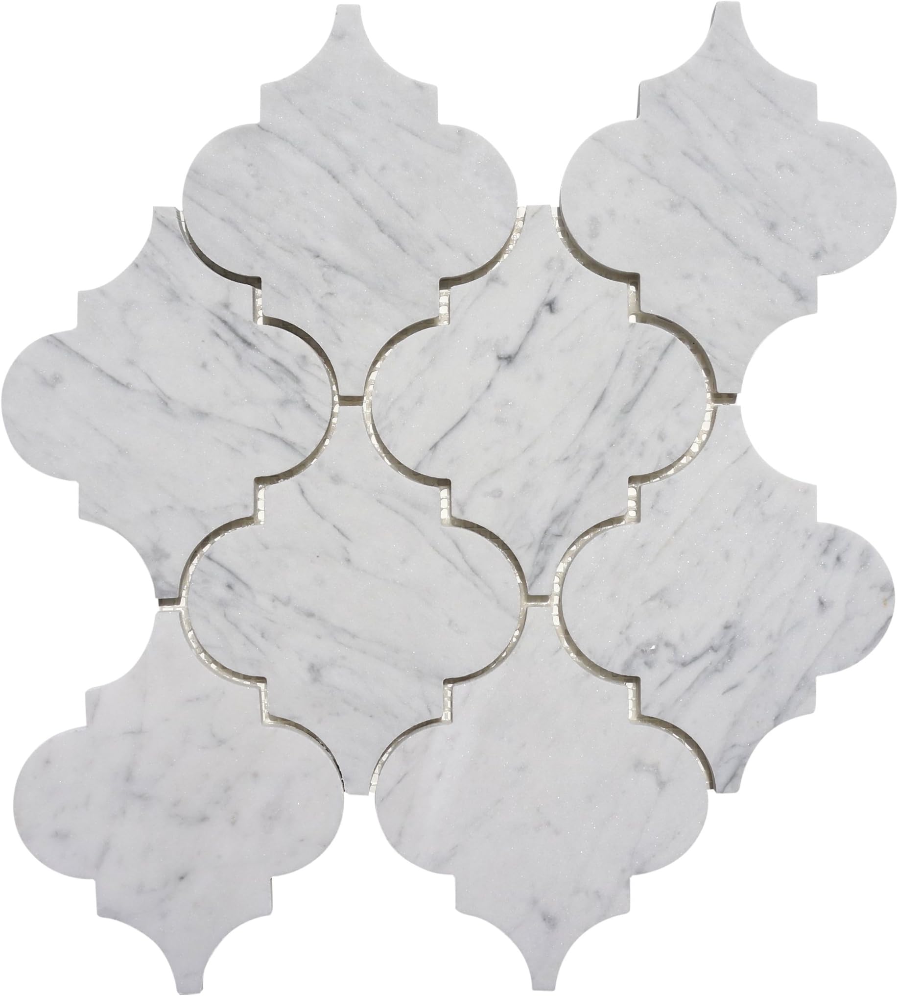 Italian Bianco Carrara (Carrera) White Marble LARGE Arabesque (Lantern) Mosaic Tile - Honed