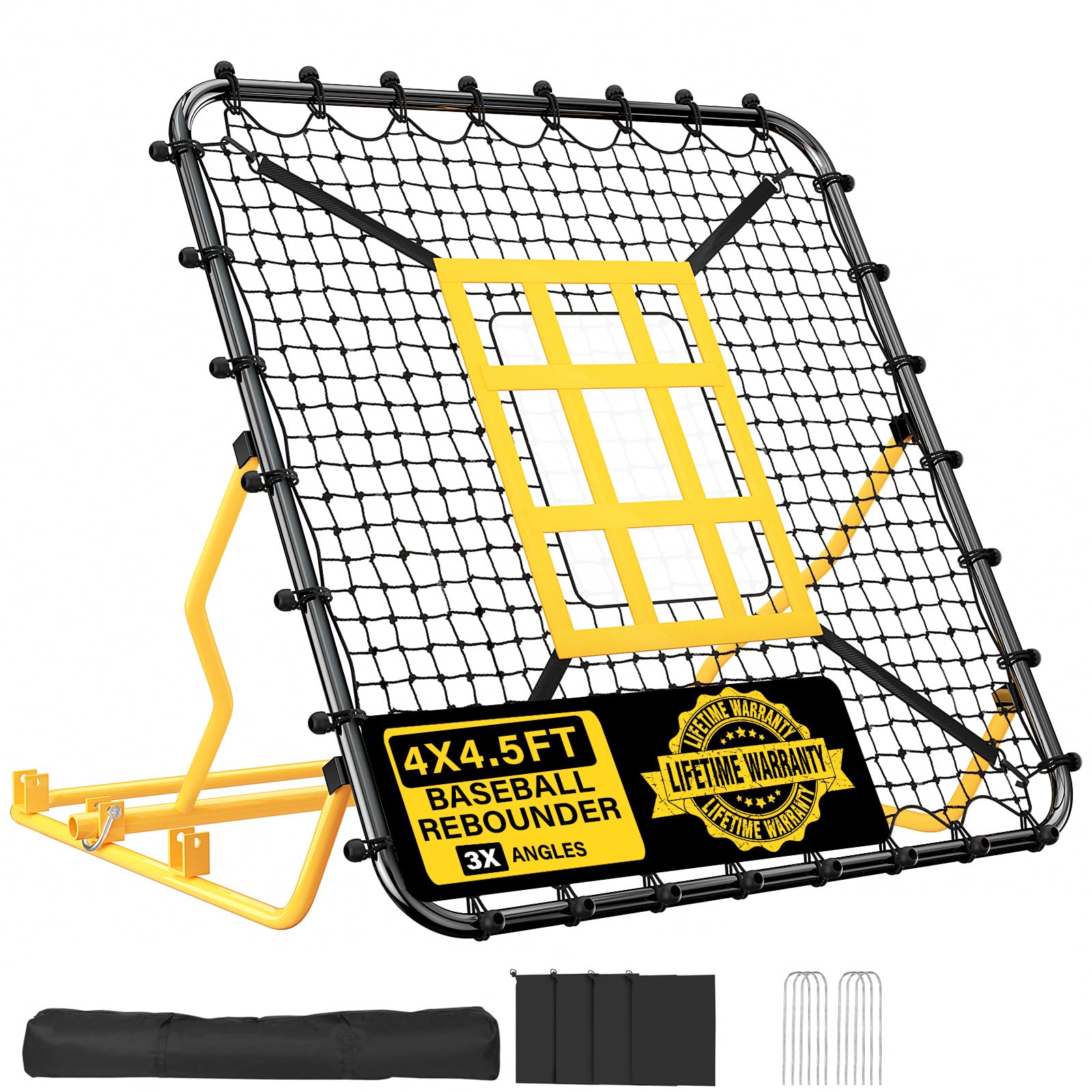 Utheer Baseball Rebounder Net 4x4.5FT Pitch Back Trainer with Strike Zone &