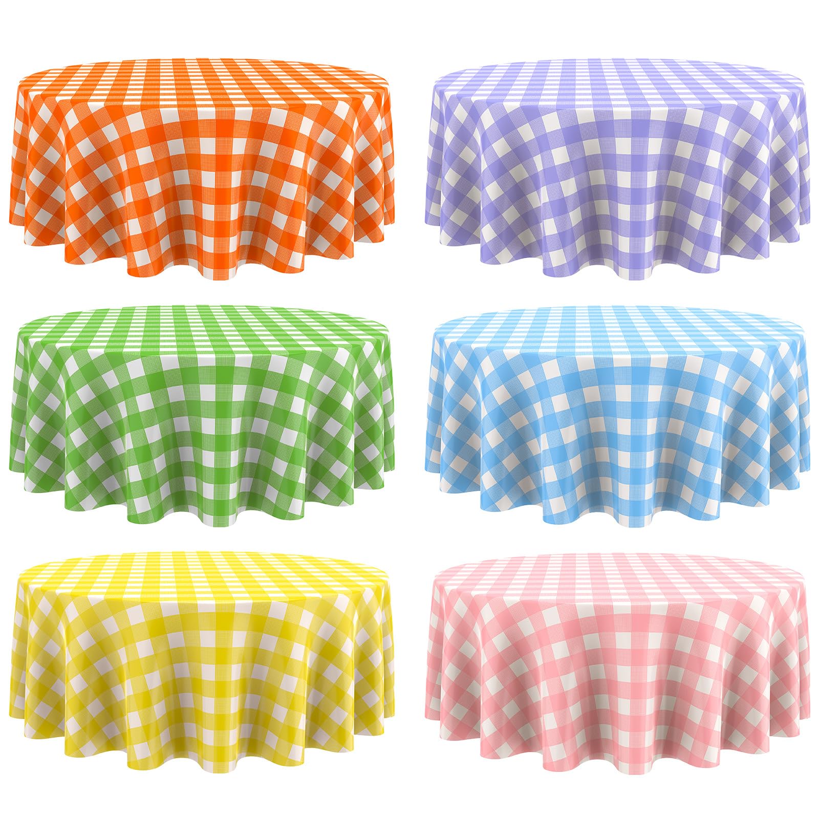 Remagr Disposable Checkered Tablecloth Round Plastic Buffalo Plaid Table Cloth 84'' Gingham Tablecover for Picnic Camping BBQ Graduation Party(