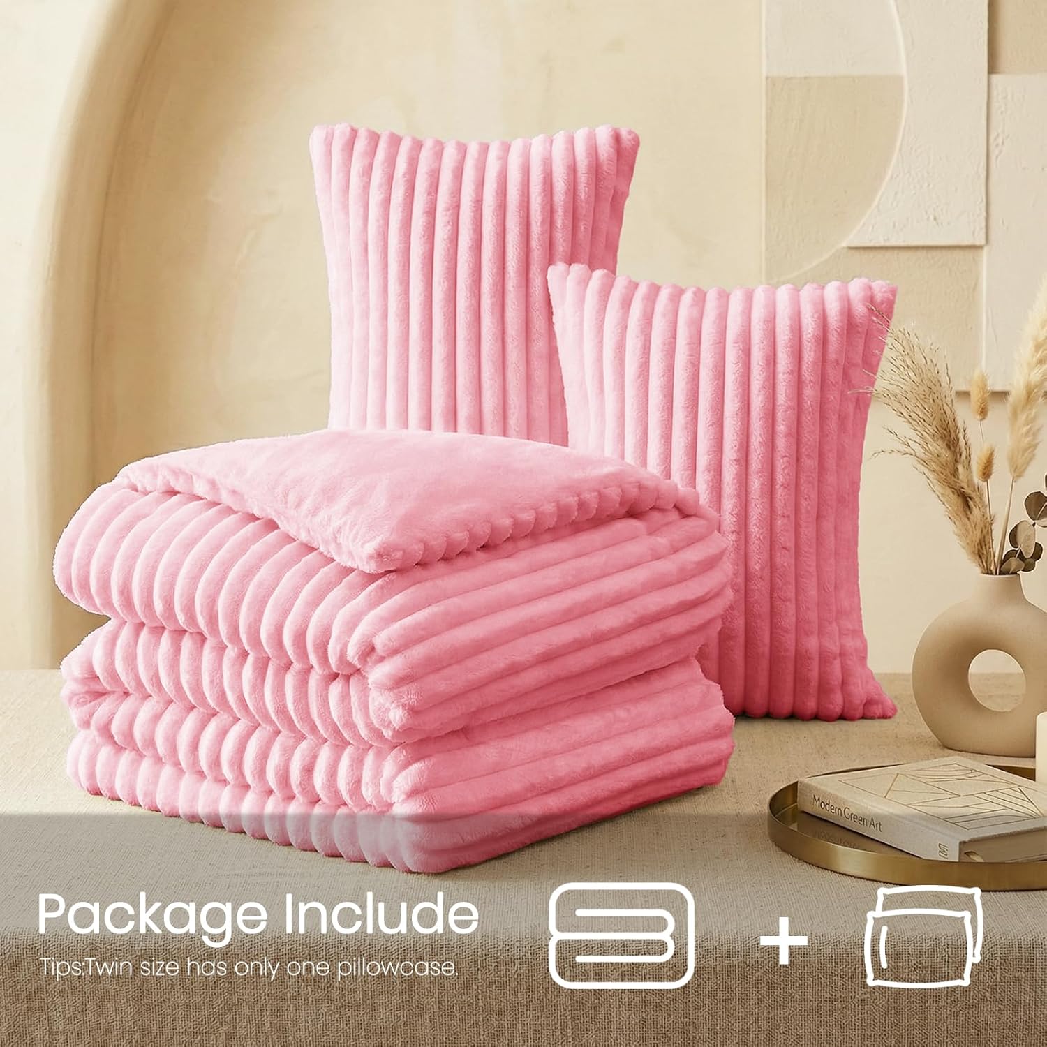 Quataly Marshmallow Full Fleece Comforter Set Pink Faux Fur Fluffy Comforter Set Luxury Bedding Set Soft Plush Fuzzy Warm Bed Set All Season 3 Pieces (1 Shaggy Comforter, 2 Pillowcases)