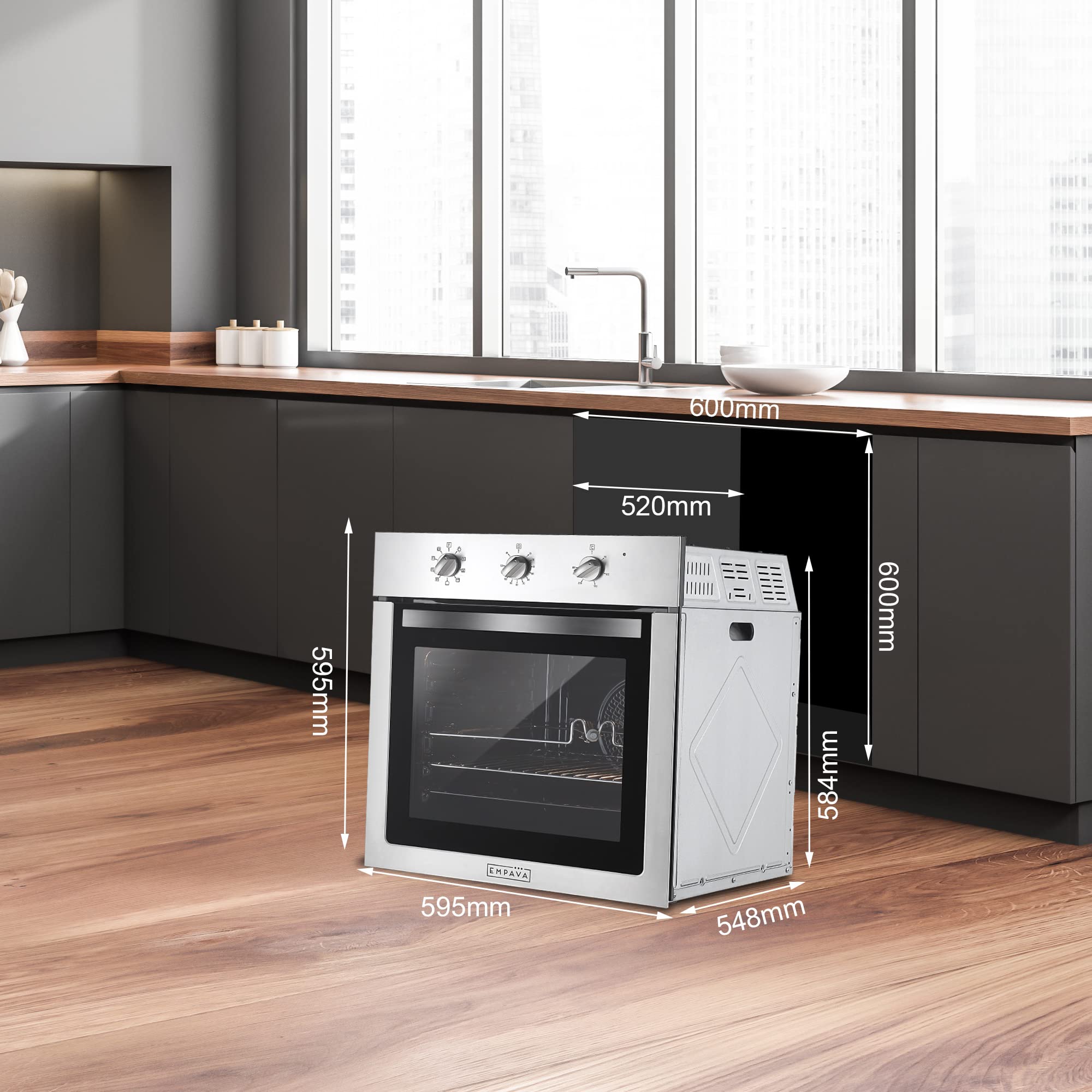Empava Built In Oven - 72L, 12 Functions, 60cm, 2800W Stainless Steel Electric Fan Oven — view 7