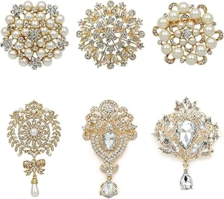 WeimanJewelry Silver/Gold/Rose Gold Plated Assorted Crystal Rhinestones Brooch Pins Set for DIY Wedding Bouquets Kit
