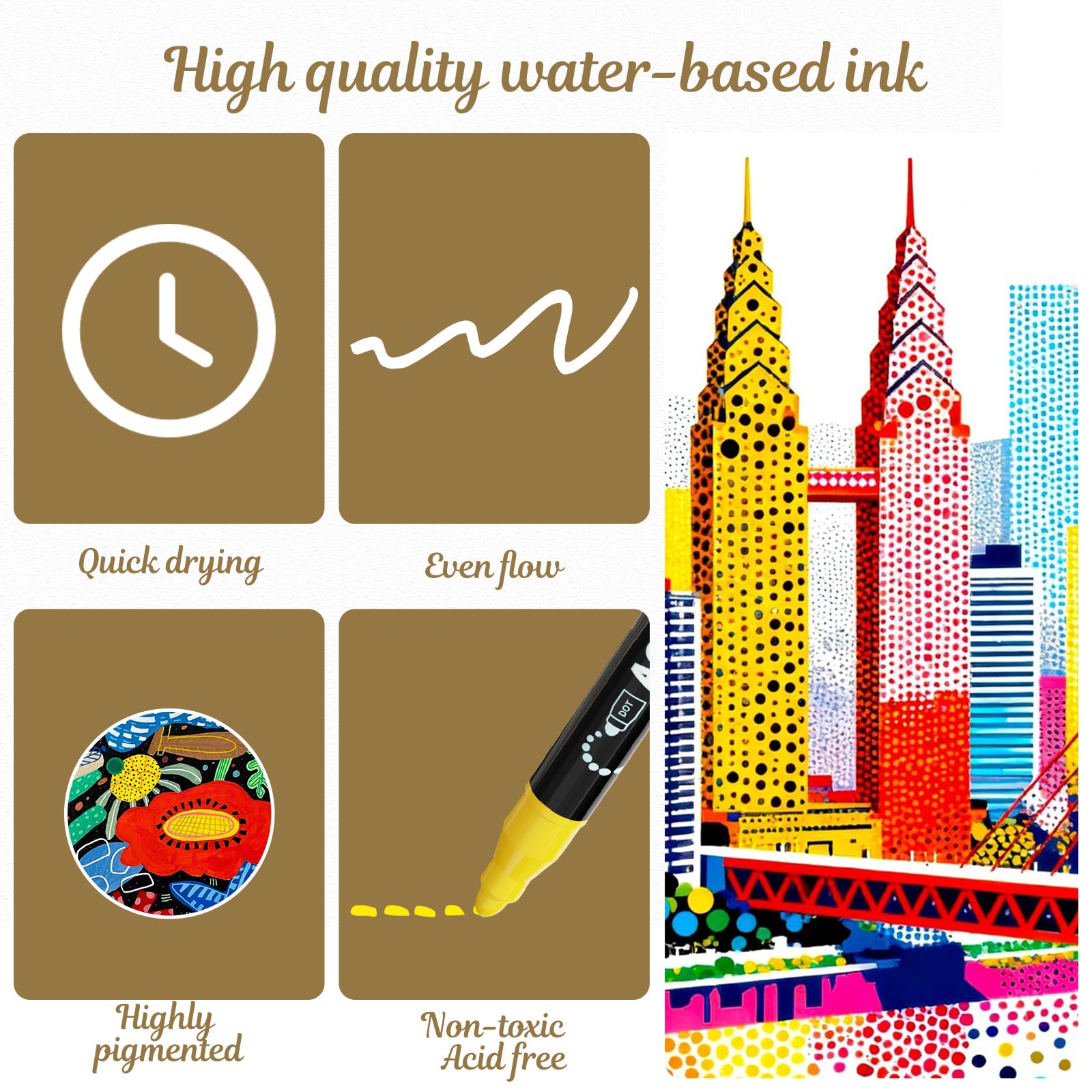 30 Color Acrylic Paint Markers - Dual Tip Pens -4