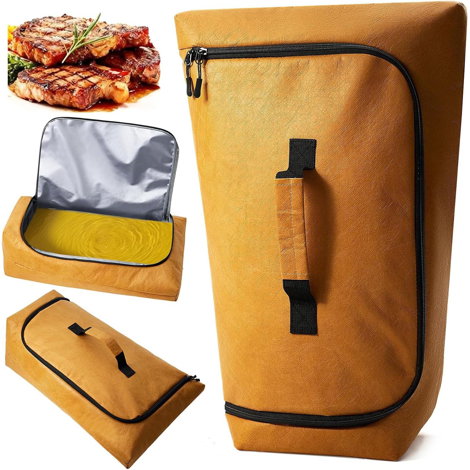 MALSSE Leakproof Insulated Meat Resting Bag 21x14x8Inch Zippered Brisket Resting Blanket for Turkey Steaks Pork Shoulder Insulated BBQ Meat Bag