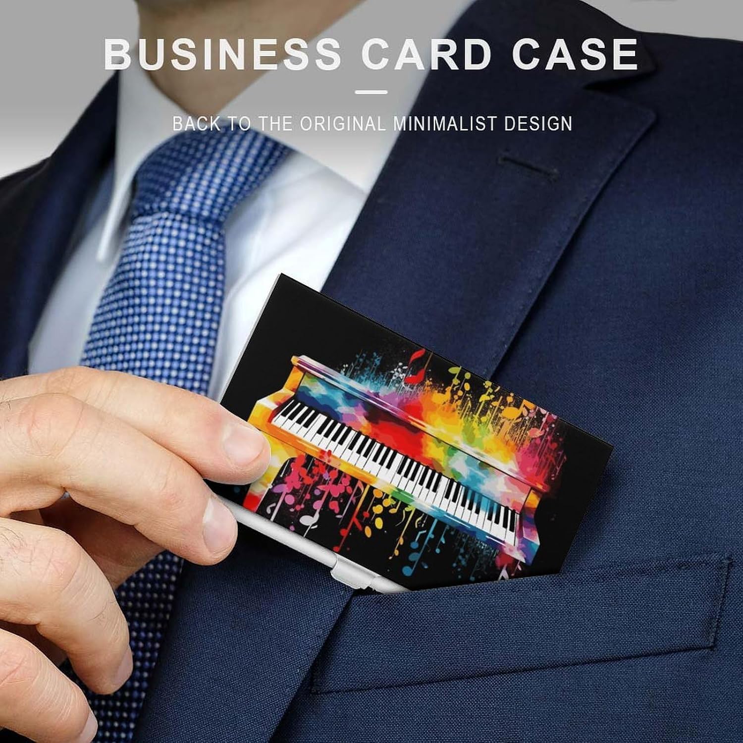Colorful Piano Keyboard Music Note Business Card Case,Flip Cover Slim Name Cards Cases,Card Holder for Neutral, Buckle Style Shut (Slim Design, Aluminum Alloy) image 3