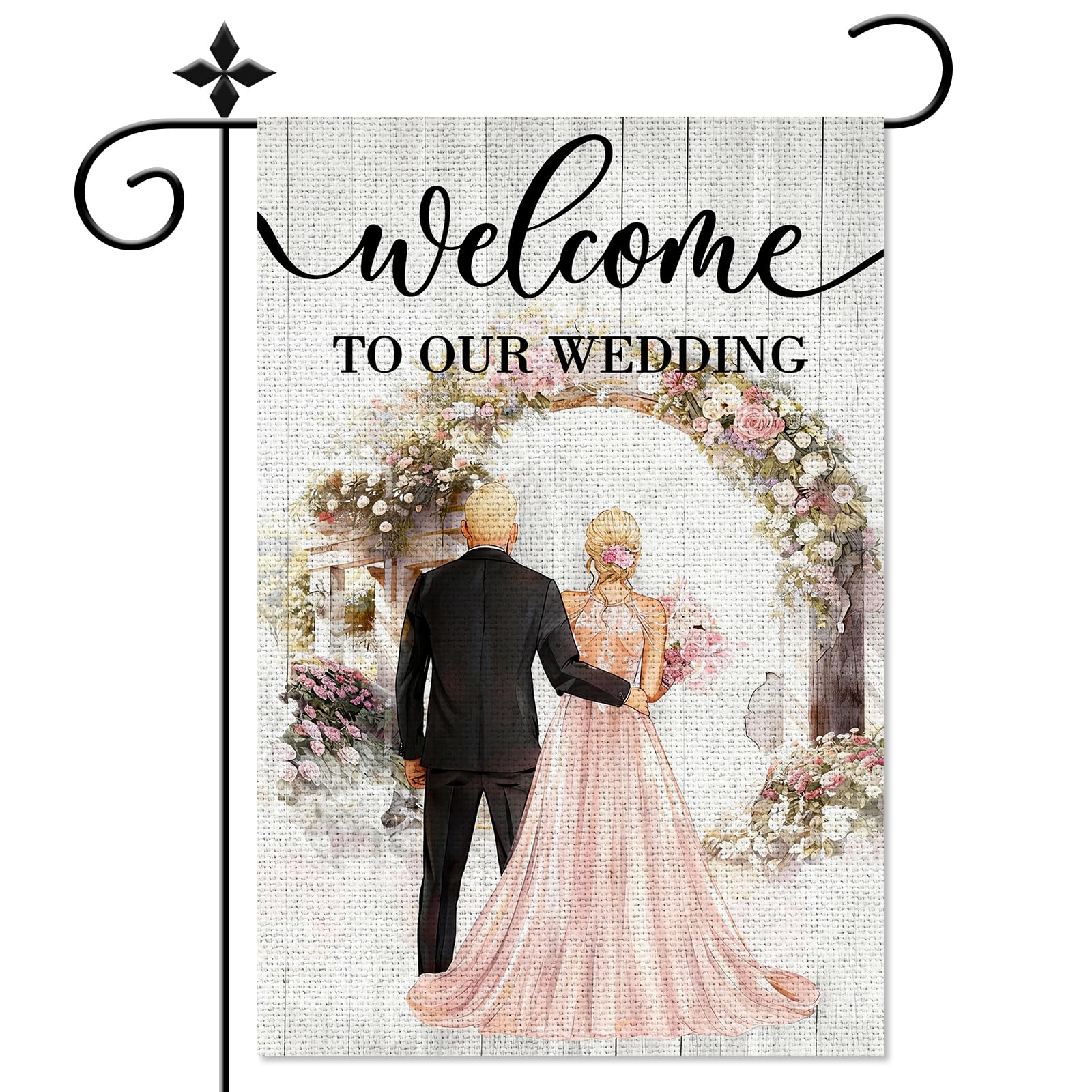 Bandera de jardín de boda de 12 x 20 pulgadas de doble cara para patio de matrimonio