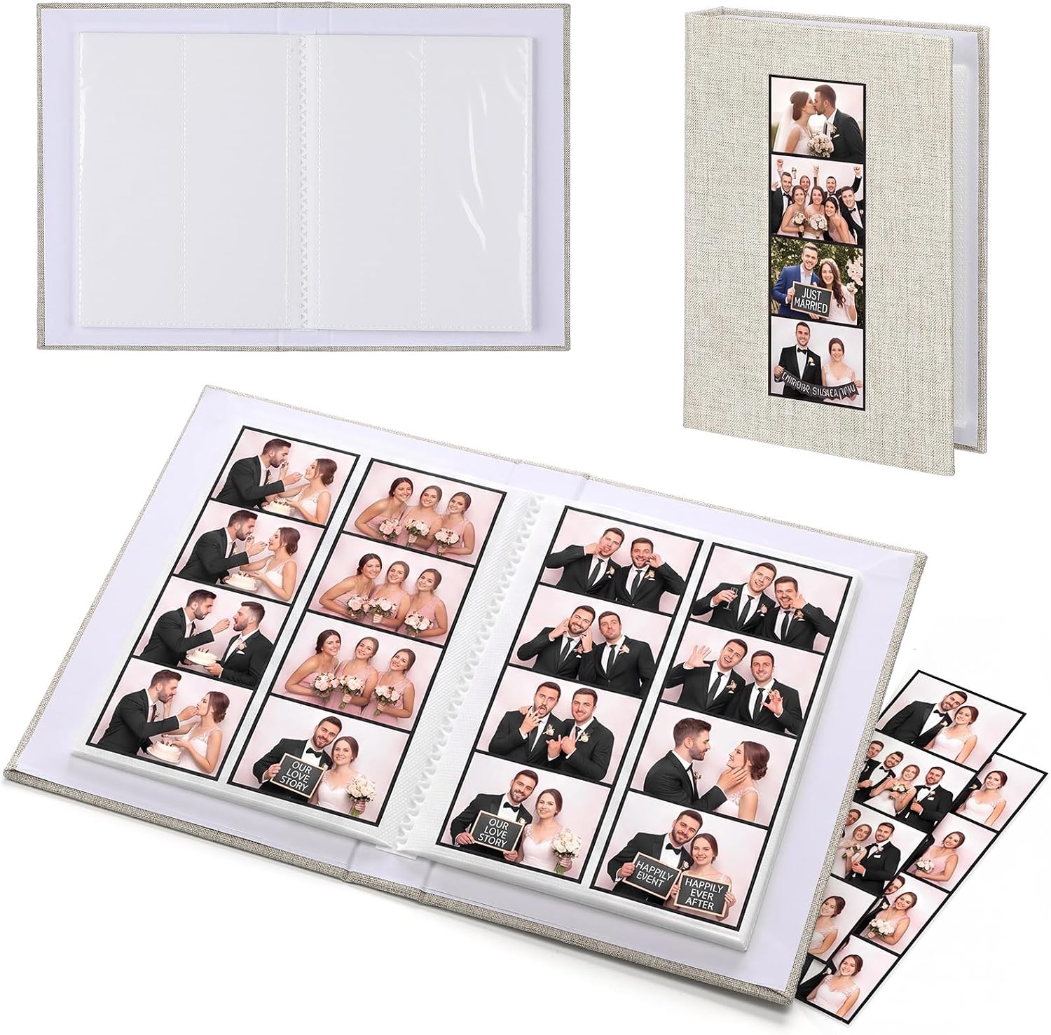 Hardcover Linen Photo Booth Strip Album for Wedding or Party, Beige