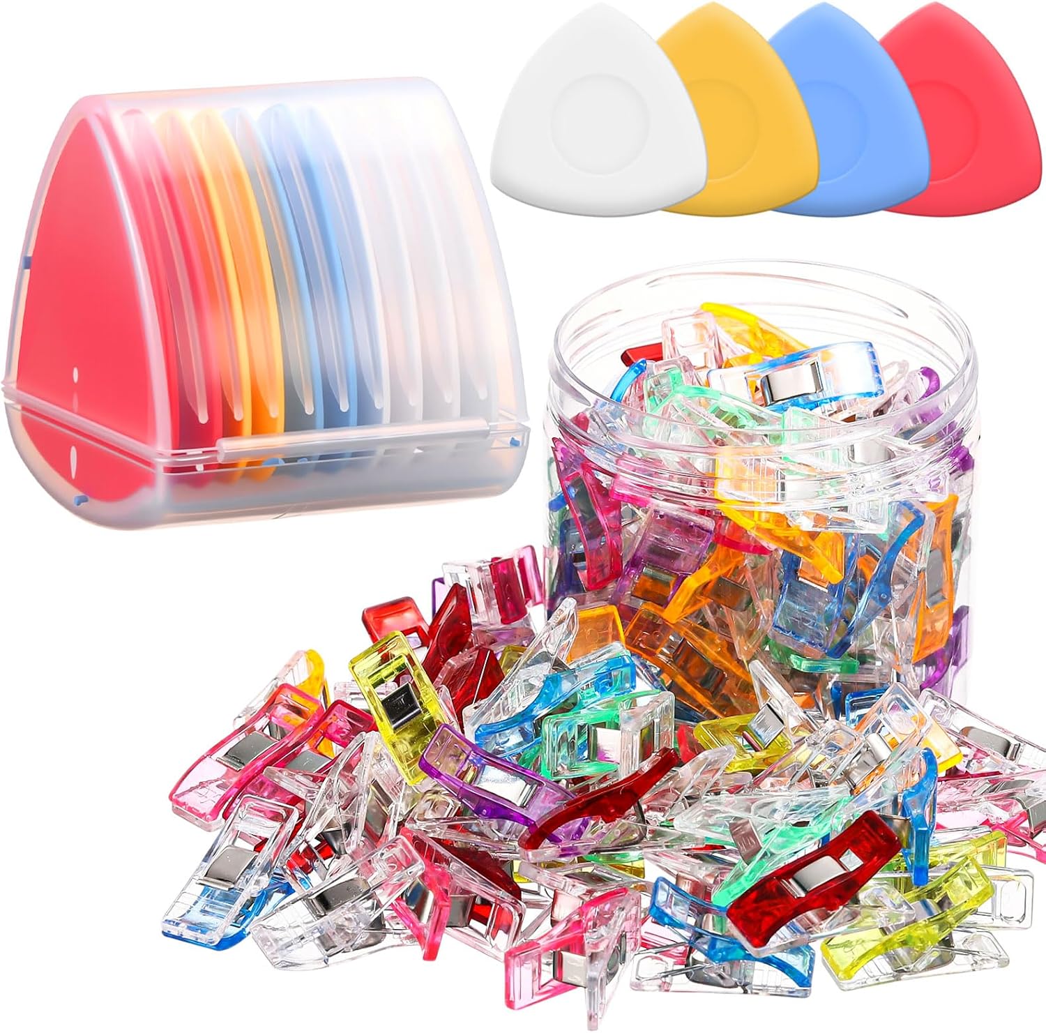 YooNotee 10Pcs Triangle Tailors Chalk with 50Pcs Sewing Clips Set, Sewing Pencils Fabric Markers with Quilting Clips SuppliesTools for Quilting Supplies Craft Accessories
