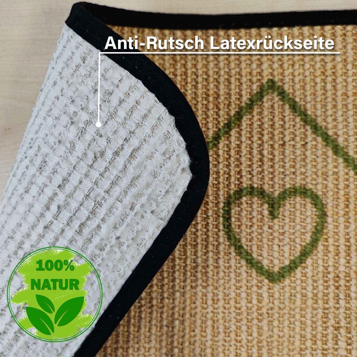 WohnDirect Eco-Sisal Fußmatte 45x75 - Fußmatte 100% Sisal - rutschfeste Türmatte Sweet Home Hearts - Kratzmatte - Made In Germany