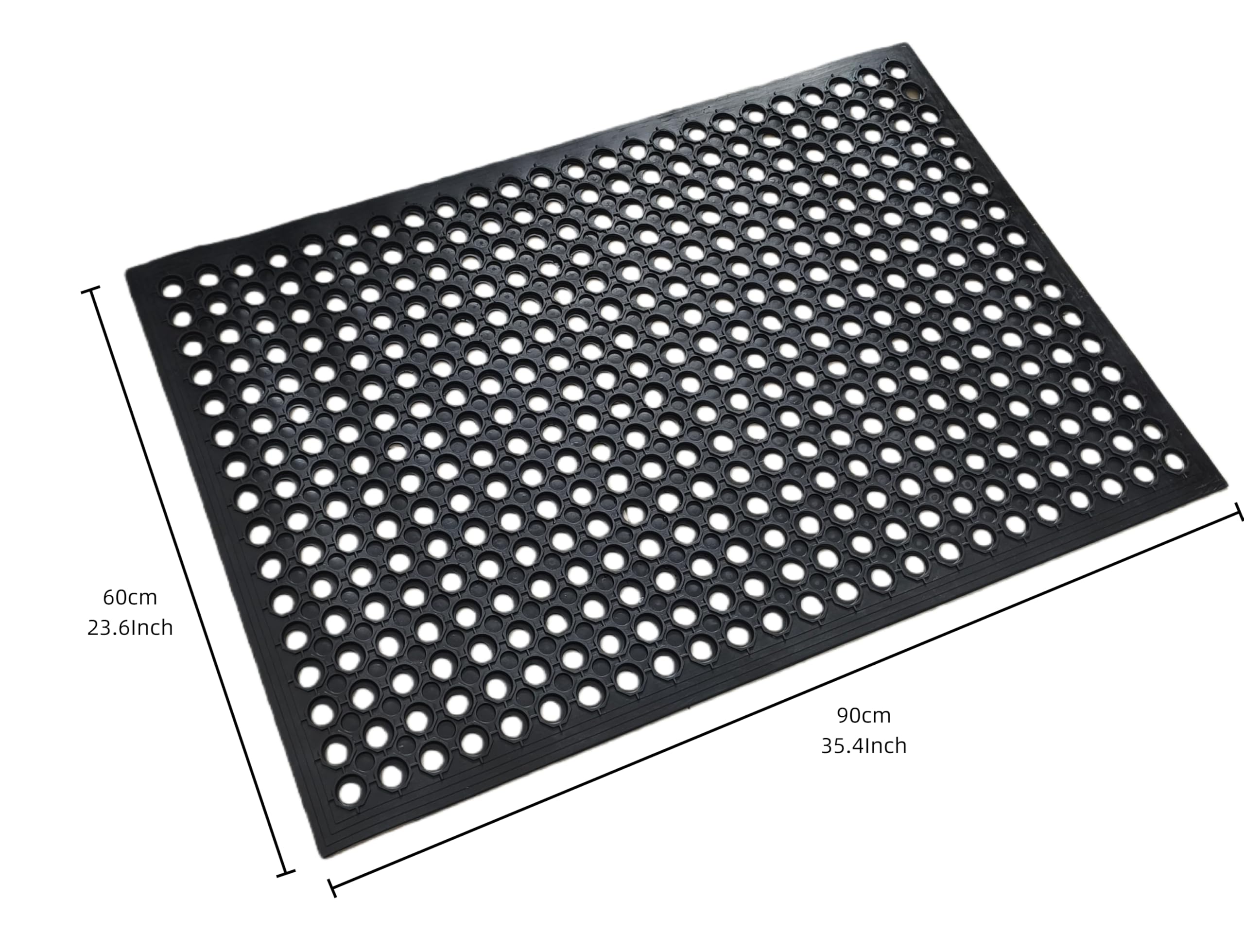 Strapazierfähige Gummimatte mit rundem Loch-Design, rutschfeste, wasserdichte Matte für den Innen- und Außenbereich, ideal für Küche, Werkstatt, Terrasse und Eingangsbereich, Schwarz, 50 x 80