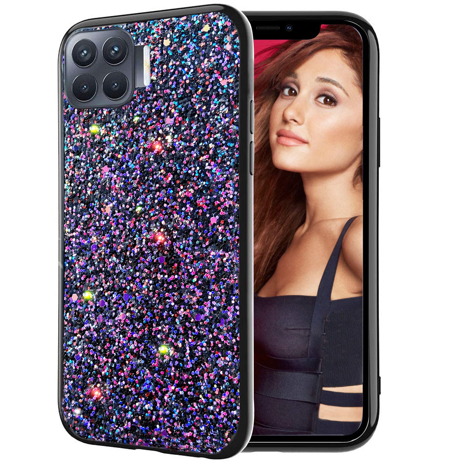 KC Back Cover for Oppo F17, Sequin Sparkle Bling Glitter Soft Silicone Cute Girl Women Phone Case (Purple Black)