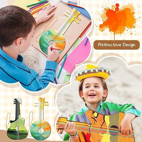 Miniatura 4 de Syhood 24 recortes de guitarra de madera para niños, 12.4 x 6.5 pulgadas, recortes de guitarras de madera para niños y niñas, instrumento musical de