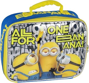 ابتكارات إكسسوارات الذكاء الاصطناعي صندوق غداء Despicable Me Minions حقيبة غداء معزولة بالموز للأطفال للأطعمة الساخنة والباردة والمشروبات والوجبات الخفيفة مقاس 10 بوصات