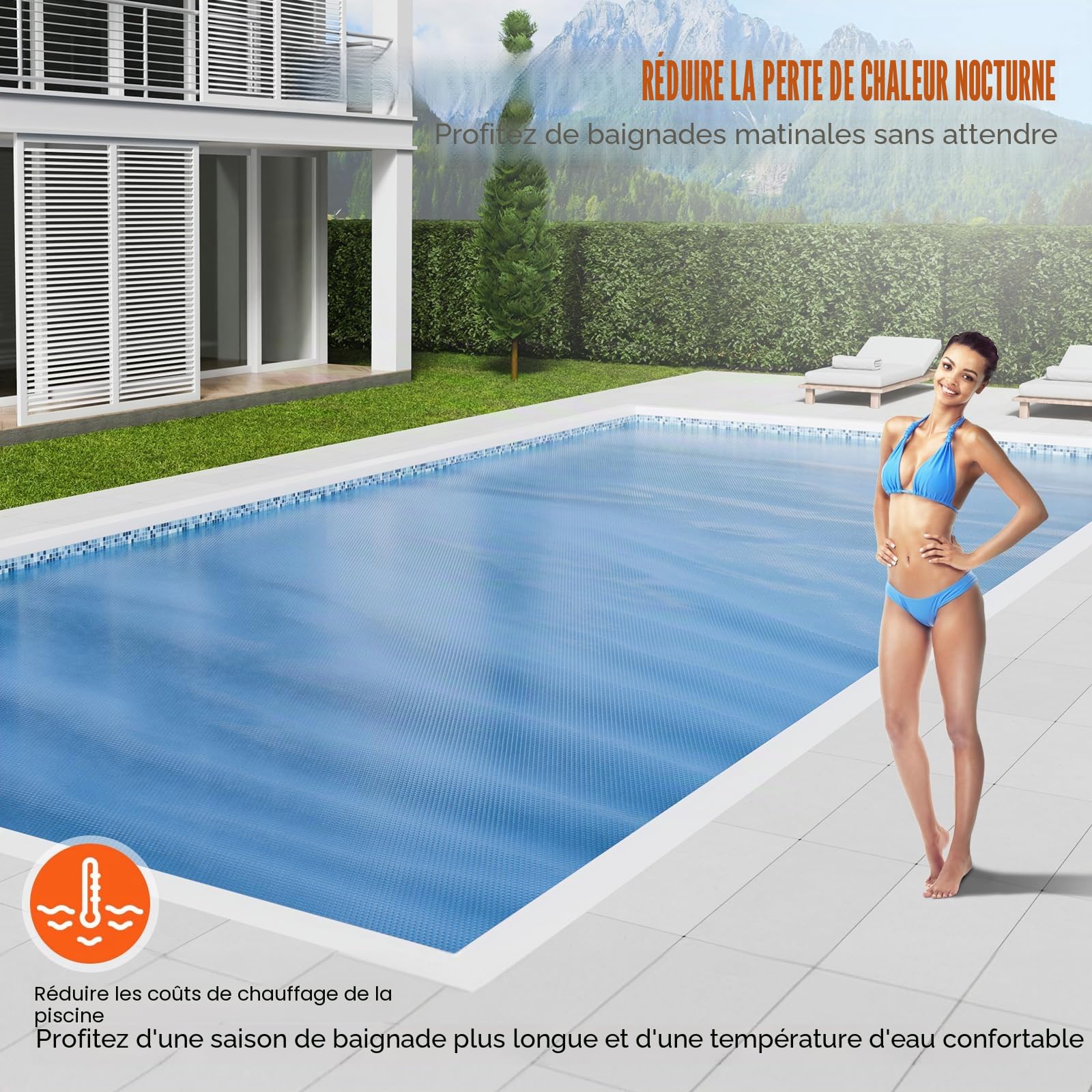 VEVOR Couverture Solaire pour Piscine, 8,53 x 4,27 m, bâches solaires rectangulaires pour Piscine, épaisseur de 0,3 mm, Protecteur de Piscine pour Piscine Hors Sol creusée, pour Chauffer l'eau, Bleu