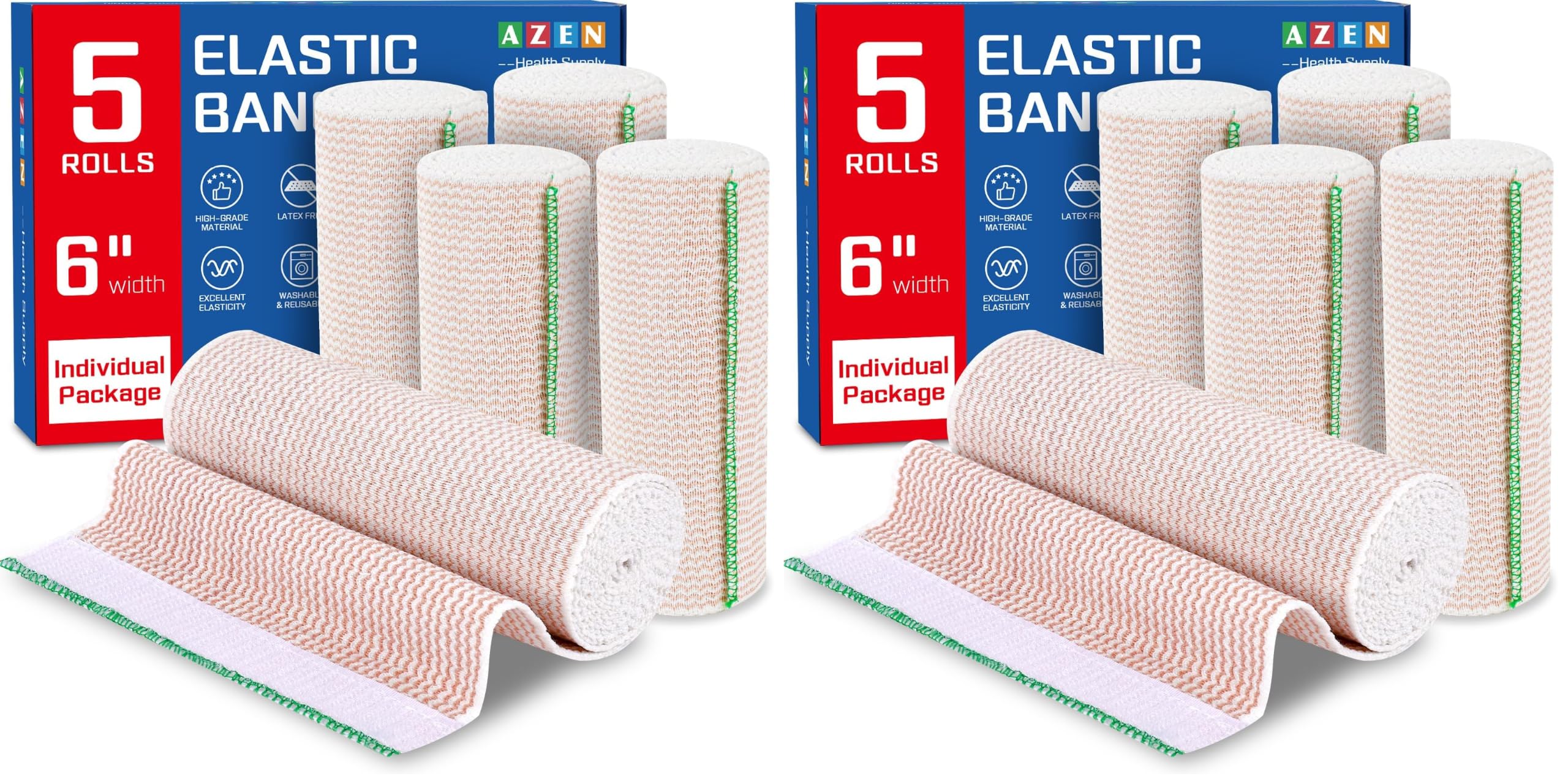 AZEN Premium 5 Pack Elastic Bandage Wrap 6 Inch, Compression Wrap Bandage for Legs, Ankle, Knee, Tummy, Body, Latex-Free, Lymphedema Wraps for Legs — Amazon image 10