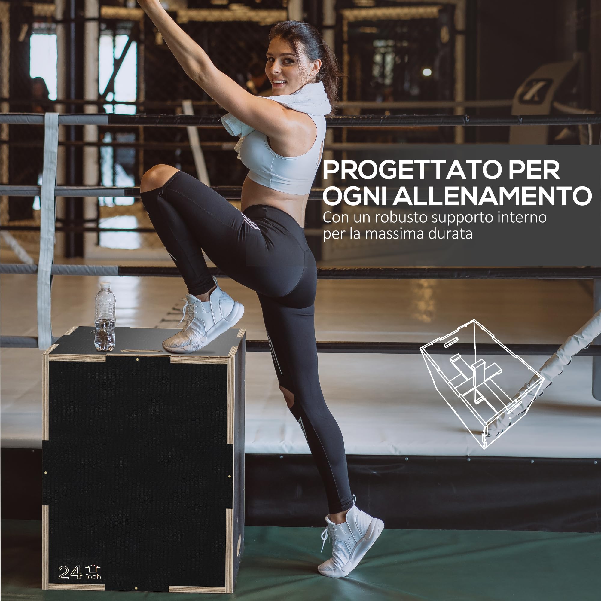 SPORTNOW Box Pliometrico 3 in 1 Plyo Box Legno Antiscivolo 3 Altezze Allenamento Casa Palestra Nero