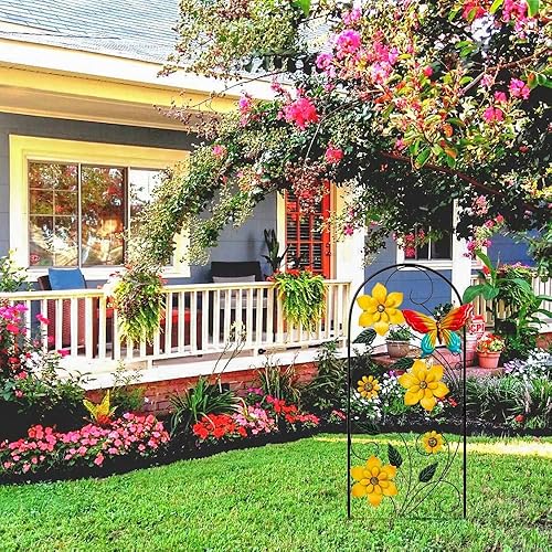 Miniatura 10 de YEAHOME Estacas decorativas de jardín de 34 pulgadas, decoración de jardín al aire libre, mariposas de flores de metal, decoración de jardinería de