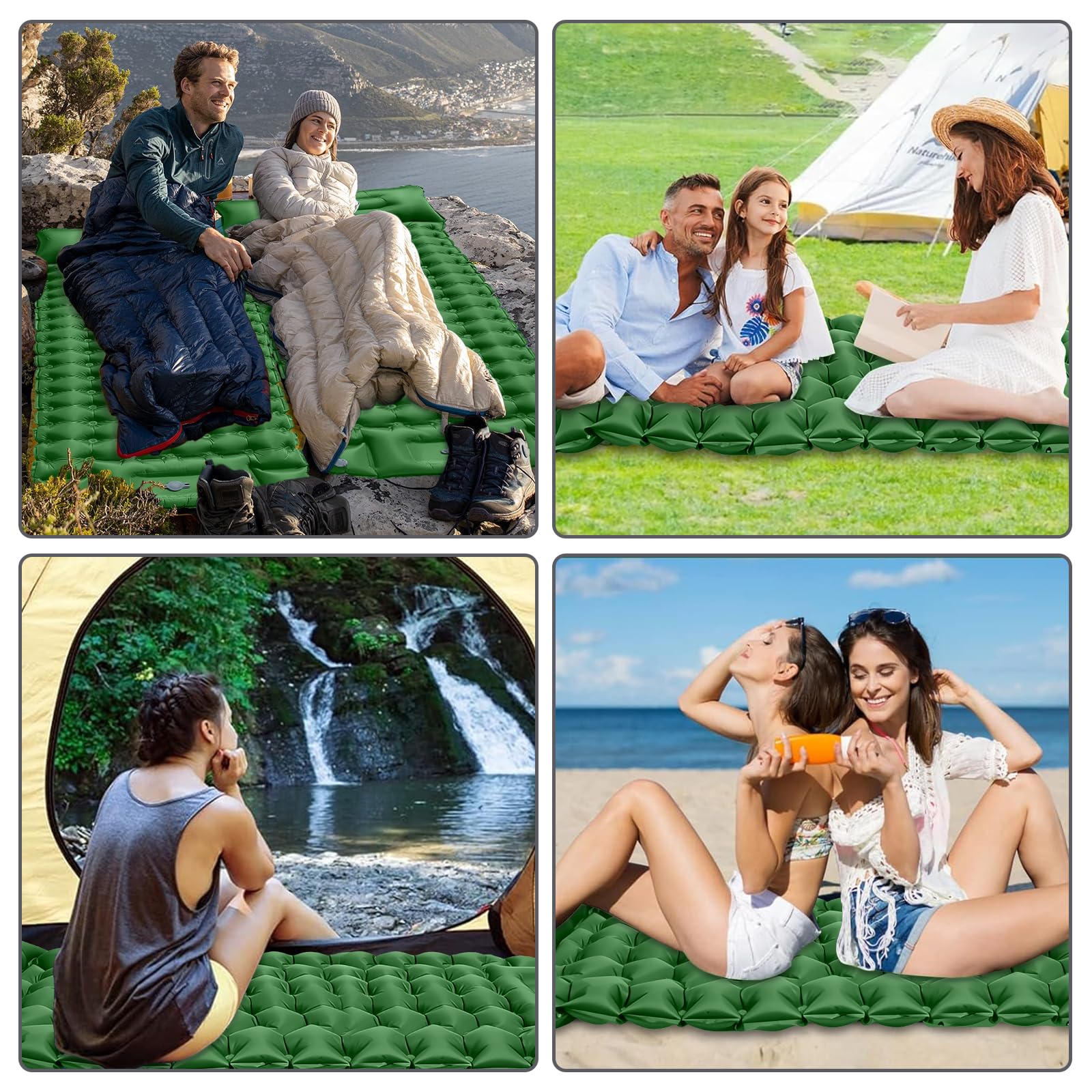 Colchón Autoinflable para Camping Impermeable con Bomba de Pie y Almohada Ultraligera Portátil