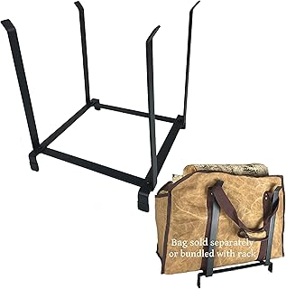 LivinWell Indoor Firewood Rack TO HOLD LOG CARRIER BAG Protects Floors From Dirty Canvas Solid Steel Landing Stand Rubber Feet Vertical Sides Metal Holder for Optional Heavy Duty Canvas Wood Carry Bag