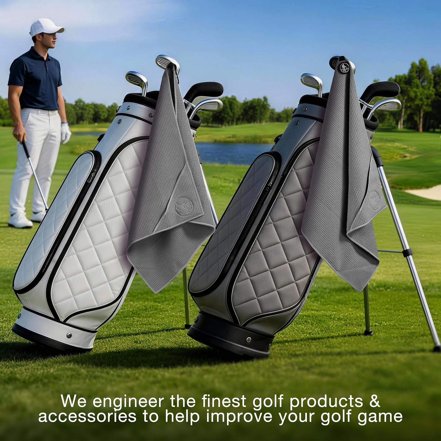 Hiker 20" x 20" Magnetic Golf Towel, Large Ultra-Absorbent Microfiber Waffle Weave Pattern Golf Towel with Cleaning Pocket and Brush Material Design for Golf Bag or Clubs, Golfing Gear (Grey)