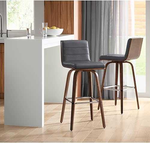 Miniatura 2 de Armen Living Vienna Taburete de bar giratorio de piel sintética negra de 29 12 pulgadas