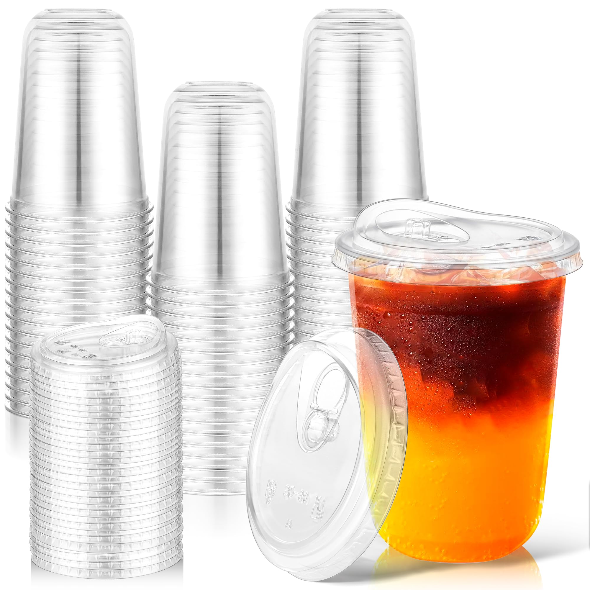 KesaPlan 50 Pack 16oz Clear Plastic Cups with Sip Lids, Disposable Iced Coffee Cup with Strawless Lid for Party Wedding Catering Events, To Go Cups