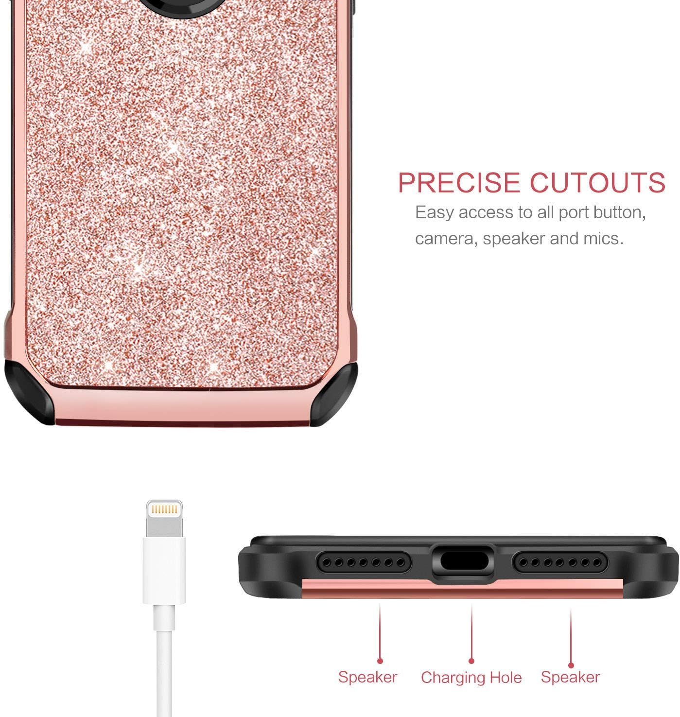 BENTOBEN iPhone Xs Max Case, Bling Glitter Slim Shockproof Two Layer Protective Shiny Girl Women Faux Leather Full Body Soft Bumper Hard PC Phone Cover for Apple iPhone Xs Max 6.5”(2018), Rose Gold