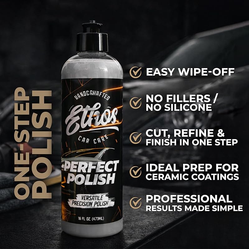 Ethos Perfect Polish – Versatile High Gloss Finish for Cars, Water-Based, No Fillers – One Step to Cut, Refine & Perfect Car Polish 16 Fl oz