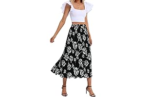 Women's Pull on Elastic Waist Pleated A-line Chiffon Skirts Ruffle Hem Midi Skirt