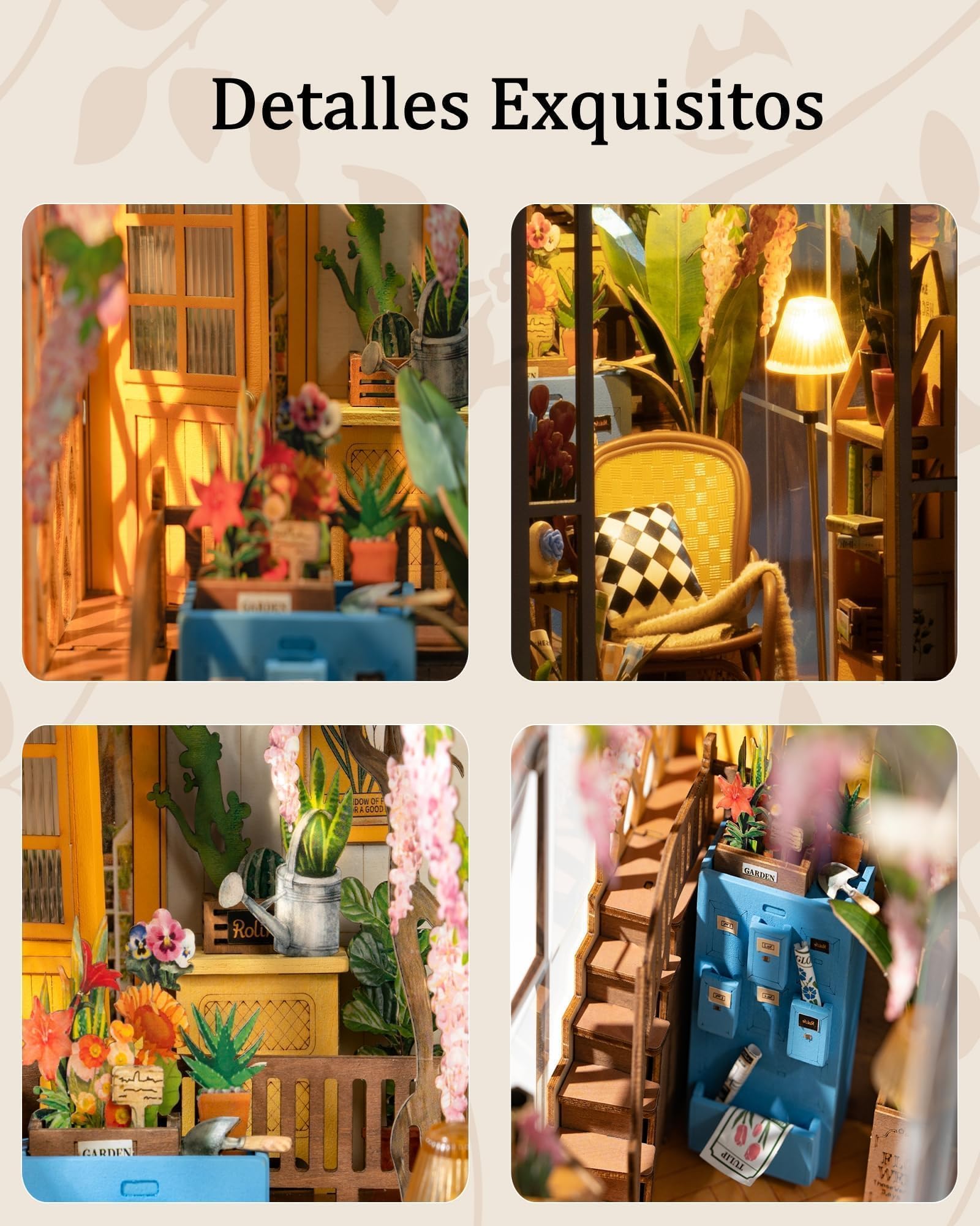 ROWOOD Book Nook Kit Gardenhouse, Booknook DIY Miniaturowy zestaw do domu ze światłem LED, podpórki do książek, zestawy modeli dla dorosłych do budowania, 3D, drewniane puzzle, regał na książki
