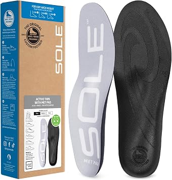 SOLE Active Thin Insoles with Metatarsal Pads Orthotic Arch Support Inserts for Plantar Fasciitis Relief - Mens Size 3/Womens Size 5, 1 Pair