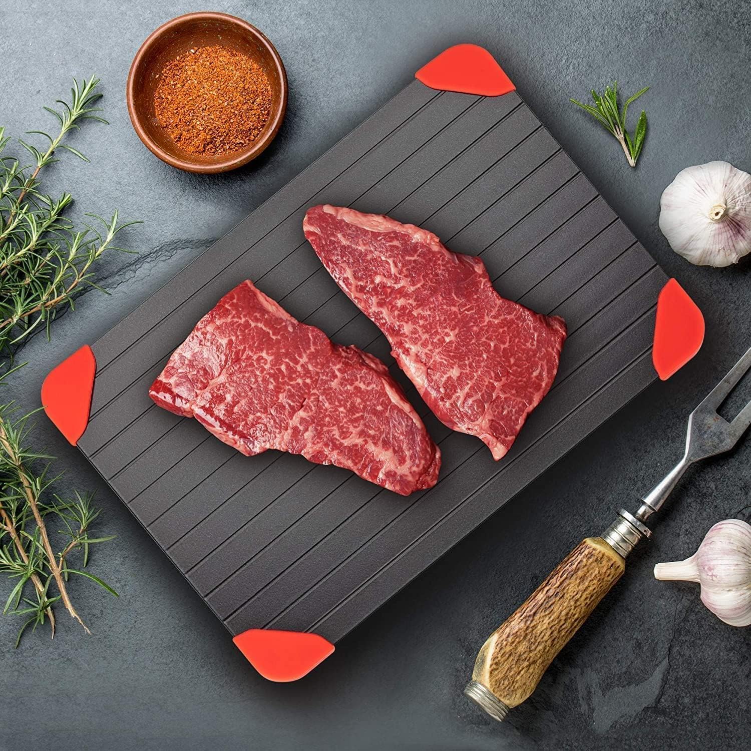 Vivaas Black Aluminum Quick Defrost Board Defrosting Tray Rapid Thawing Tray Kitchen Tool Without Electricity Chemicals Microwave For Thawing Plate Frozen Food Meat Chicken Poultry Fish Seafood