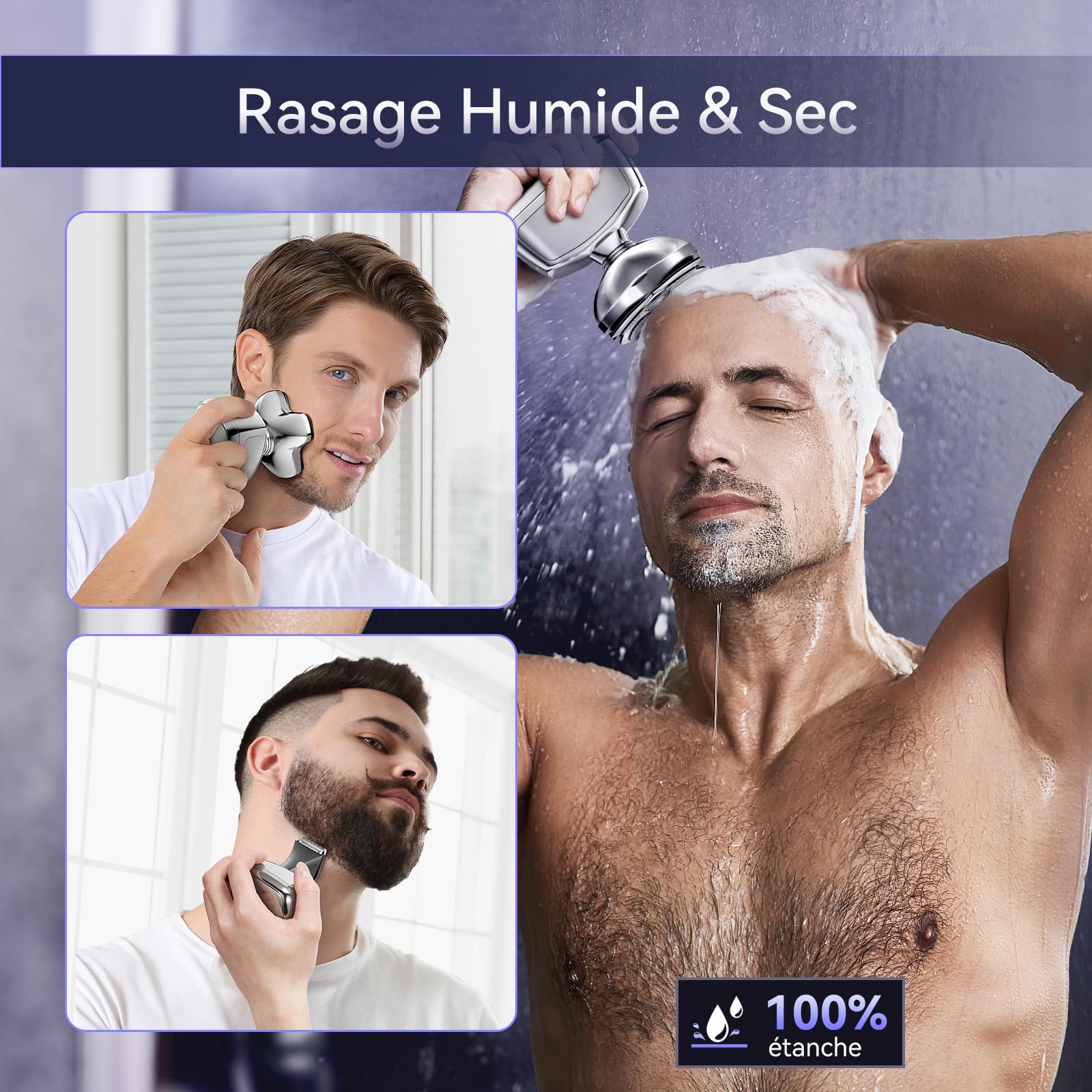 Kensen Rasoir Tete Chauve Homme 5D Tondeuse Cheveux Hommes Chauve 120 mins d'autonomie Tondeuse Crane Chauve Étanche Rasoir Crane Sec & Humide avec Coupe-Poils de Vez & Écran LED & Peigne Limite