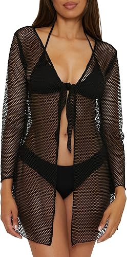 BECCA Mesh Cover - Women's Tunic, Tie Front, Casual, Beach Cover Ups for Women, 