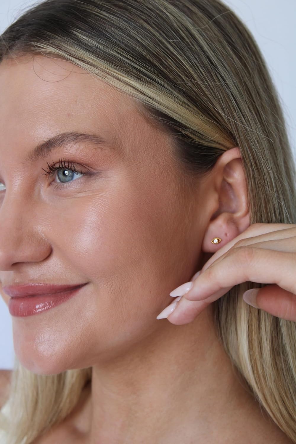 Evil Eye Stud Earrings – 18K Gold Plated Minimalist Studs with White Zircon, Dainty Hypoallergenic Protective Jewelry for Women by Malibu Sunday - Image 4