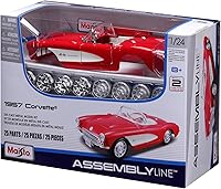 Vista 8 de Kit de automóvil fundido a presión Maisto, línea de montaje 1957 Chevrolet Corvette, escala 1/24, rojo