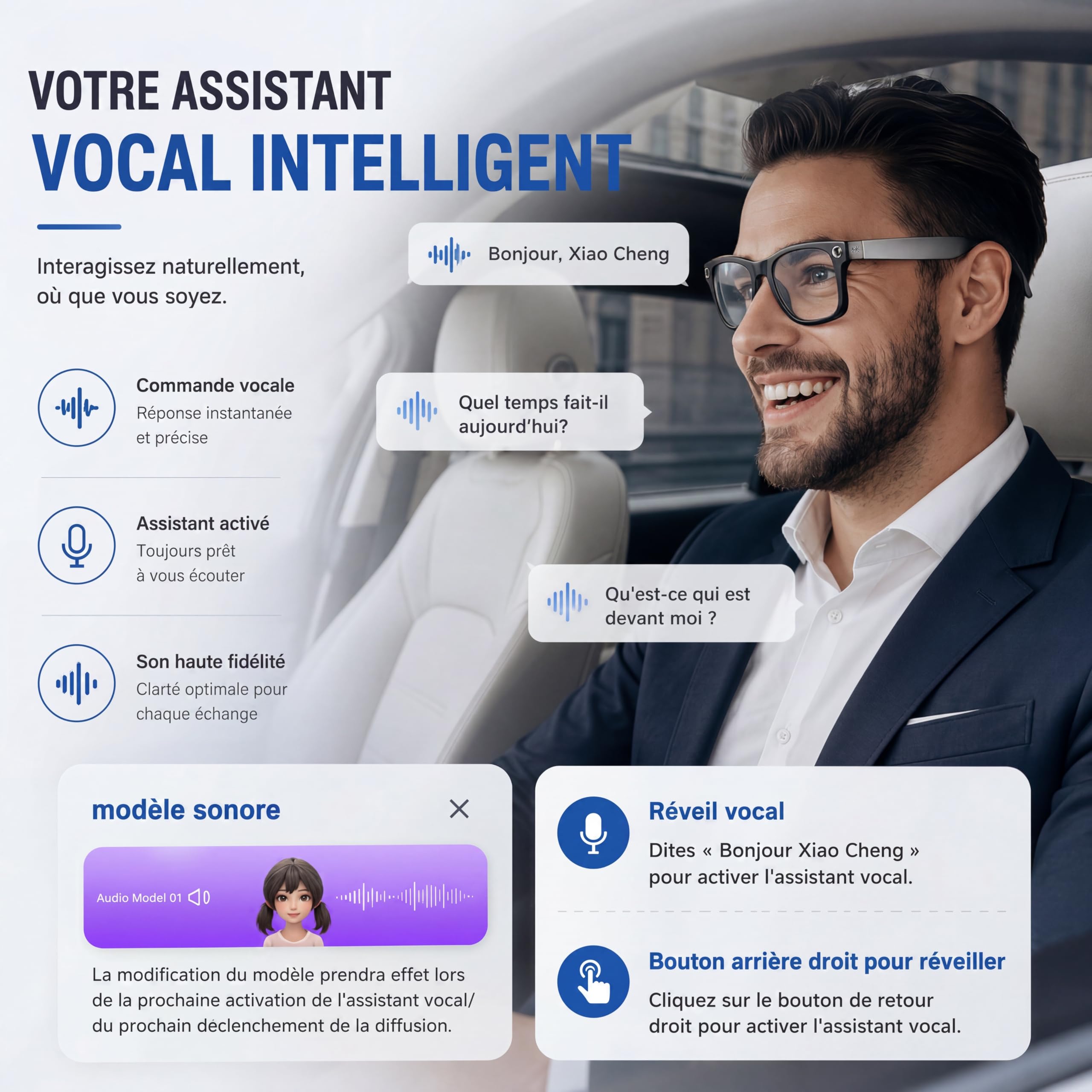 Korons Lunette Connectée Lunettes Connectées avec Assistant Vocal IA Reconnaissance Intelligente Caméra HD Bluetooth Smart Glasses Idéales pour Travail et Voyage (Photochromique)
