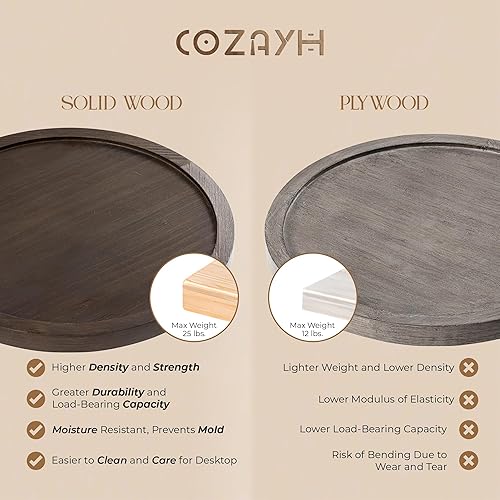 Miniatura 5 de COZAYH Mesa de pedestal rústica tradicional, mesa auxiliar redonda con acabado envejecido estilo granja para espacios pequeños, color marrón oscuro