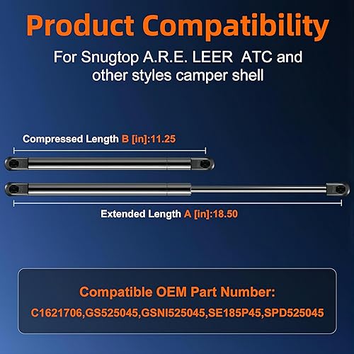 Miniatura 45 de Cantidad (2) SX172P10 soporte de elevación de amortiguador de gas de 17 pulgadas, 10 lb/44N, para tapa de caja de herramientas, puerta