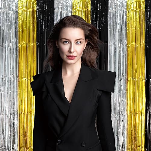 Miniatura 237 de Cortinas de fondo de flecos de papel de aluminio para fiestas, 3 piezas, 39.6 x 98.4 pulgadas, azul retro 48 Retro Azul,03 Rosa,04 Rosa