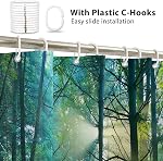 Rideau de douche Renaiss 72x72 po forêt verte, nature, lumière du soleil à travers les arbres, paysage de jungle naturel brumeux, rideau de douche en polyester imperméable avec crochets