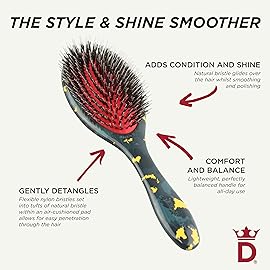 Denman Boar Bristle Hair Brush - Smoothing & Shine Enhancing for Slick Back Styles, Curl Defining & Detangling. Hairbrush with Natural Bristles for all Hair Types for Women & Men