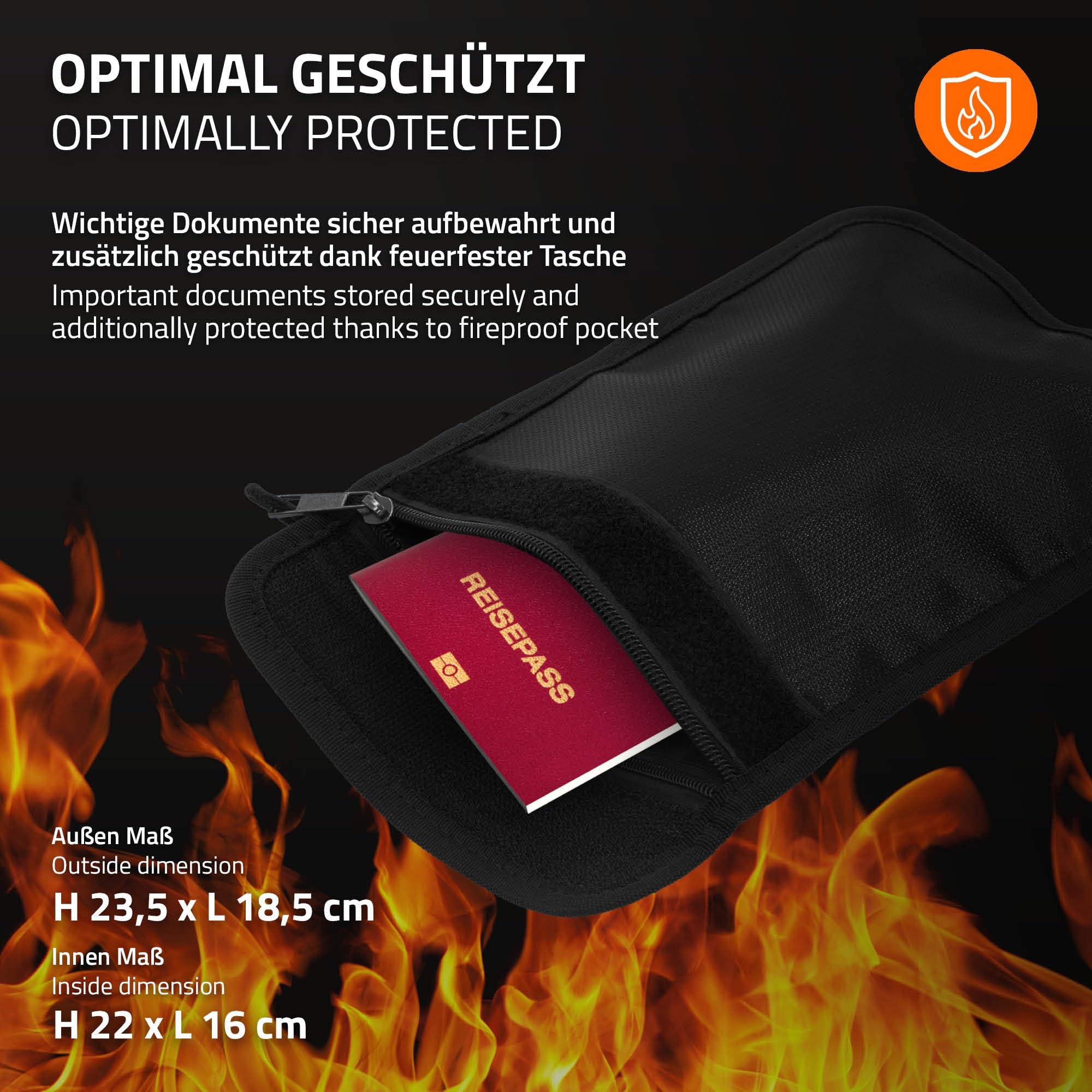 ECD Germany Caja Fuerte de Seguridad Eléctronica 16L 35x25x25 cm Pequeña con Bolsa Ignífuga, Teclado Númerico Digital, Luz de Sensor y Código PIN Metal Negro Depósito Seguro de Pertenencias