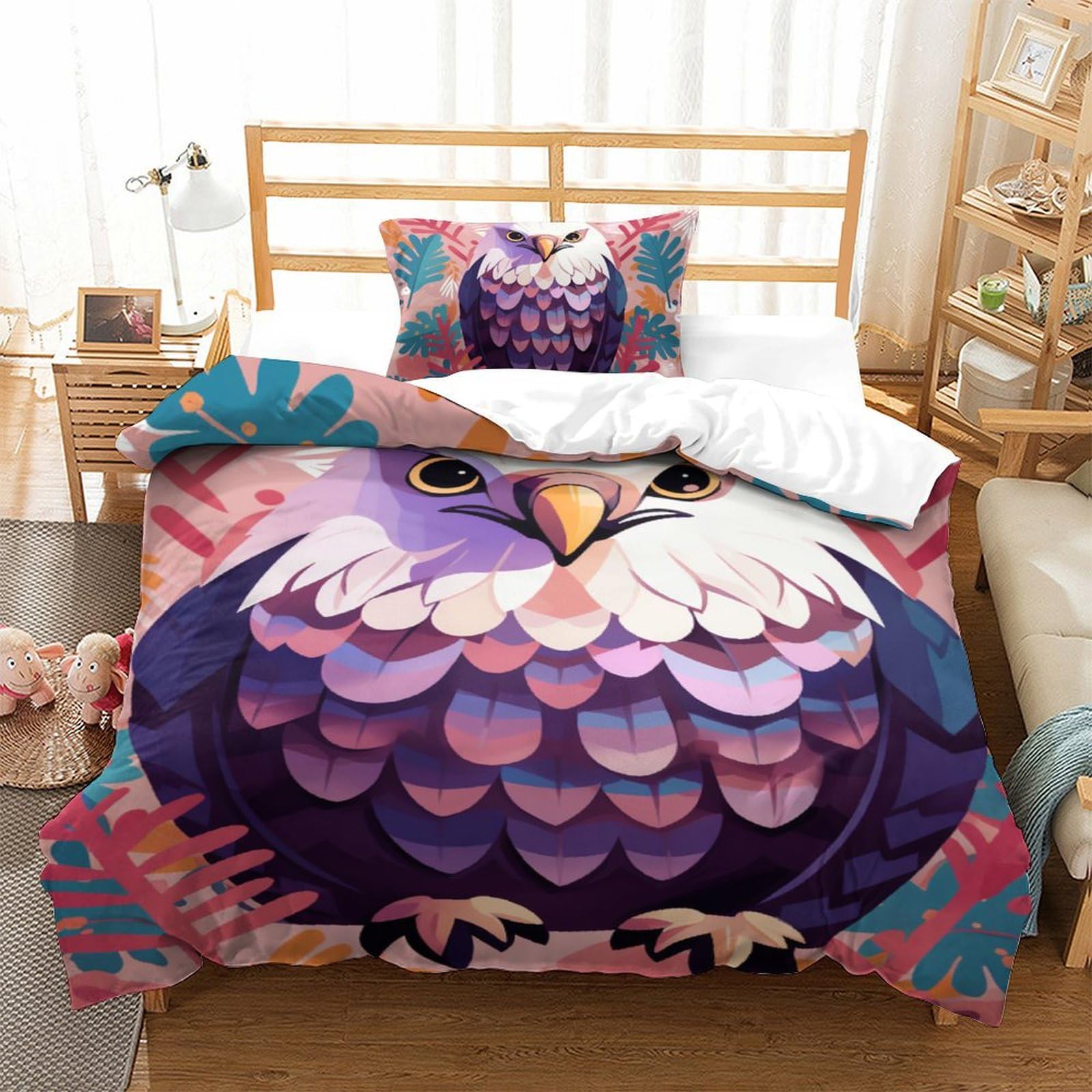 Housse de couette aigle 135x200 parure lit enfant 3 pièces avec taies d'oreiller