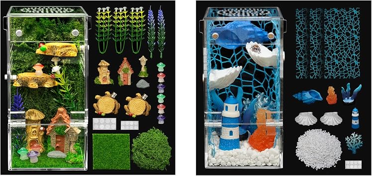 Jumping Spider Enclosure Kit,Escape Proof Reptile Tank,Praying Mantis Terrariums,Transparent Acrylic Complete Bug Habitat,Arboreal Tarantula Cribs Cage,Insect Starter Container Forest