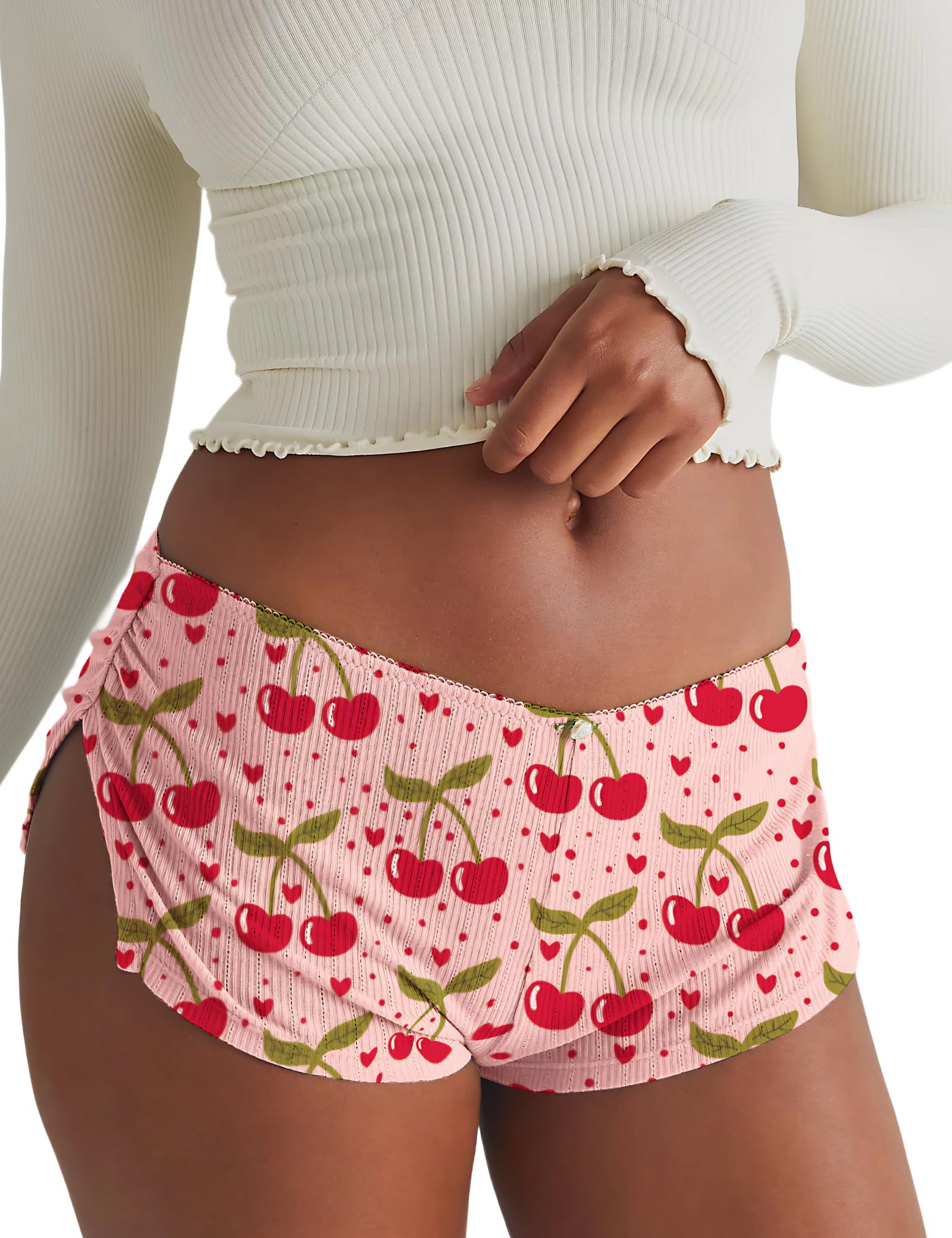 FaroDor Cute Micro Pajamas Shorts for Women Low Rise Side Slit Ruched Lounge Shorts Pj Bottoms