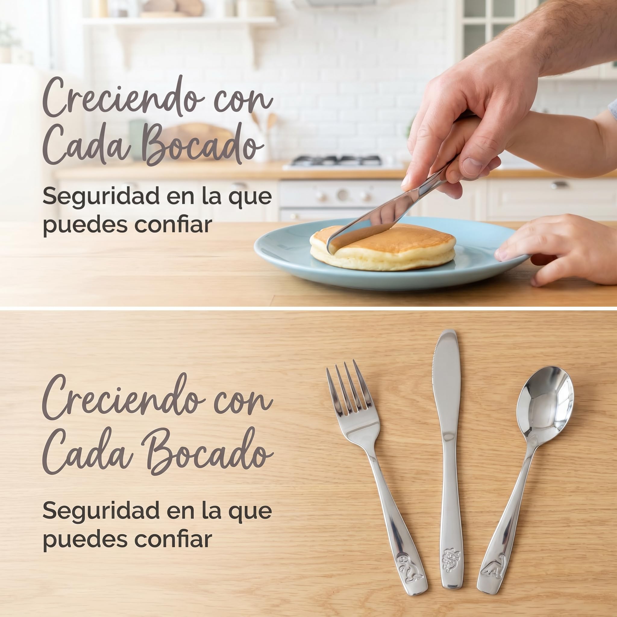 Cubiertos Infantiles Personalizados con nombre grabado, Set de Cubiertos Infantiles en Acero Inoxidable con Personalización.