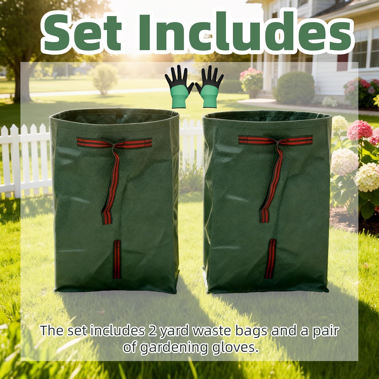 2-Pack 72-Gallon Reusable Yard Waste Bags with Gloves– Heavy-Duty Dustpan-Style Lawn & Garden Bags with Handles, Foldable, Standable Leaf Collector for Leaves, Grass, Branches, and Outdoor Debris